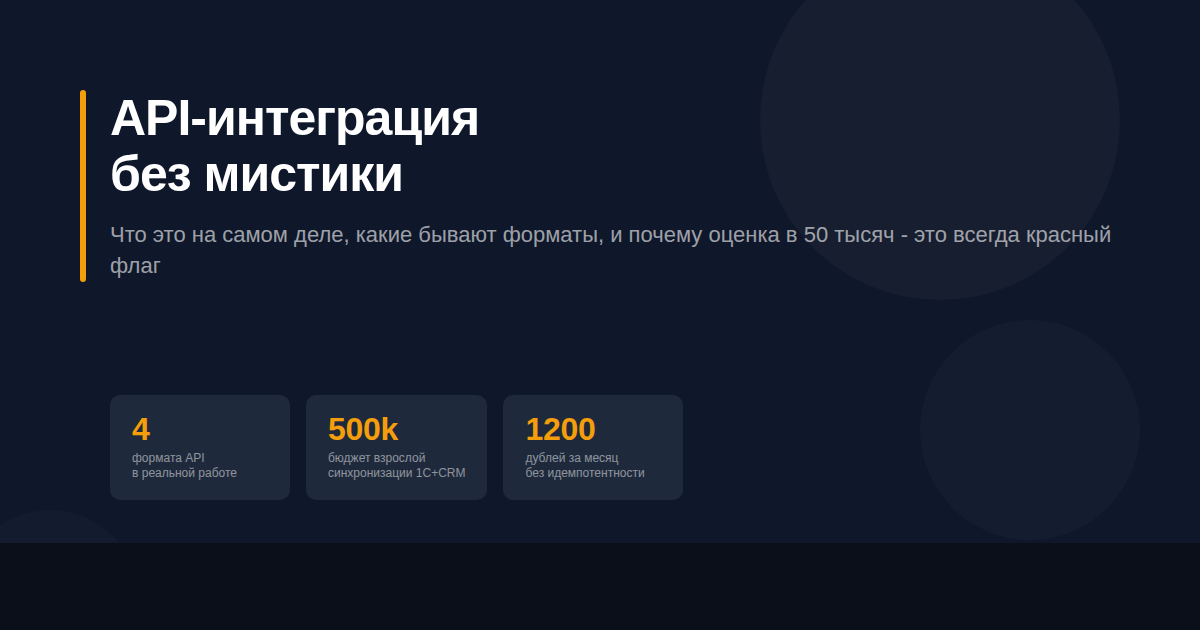 Обложка статьи: API-интеграция без мистики - что это, как устроено и почему оценка в 50 тысяч бред